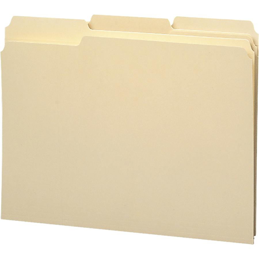 Smead 1/3 Tab Cut Letter Recycled Top Tab File Folder - 8 1/2" x 11" - Top Tab Location - Assorted Position Tab Position - Manila - Manila - 100% Recycled - 100 / Box. Picture 10