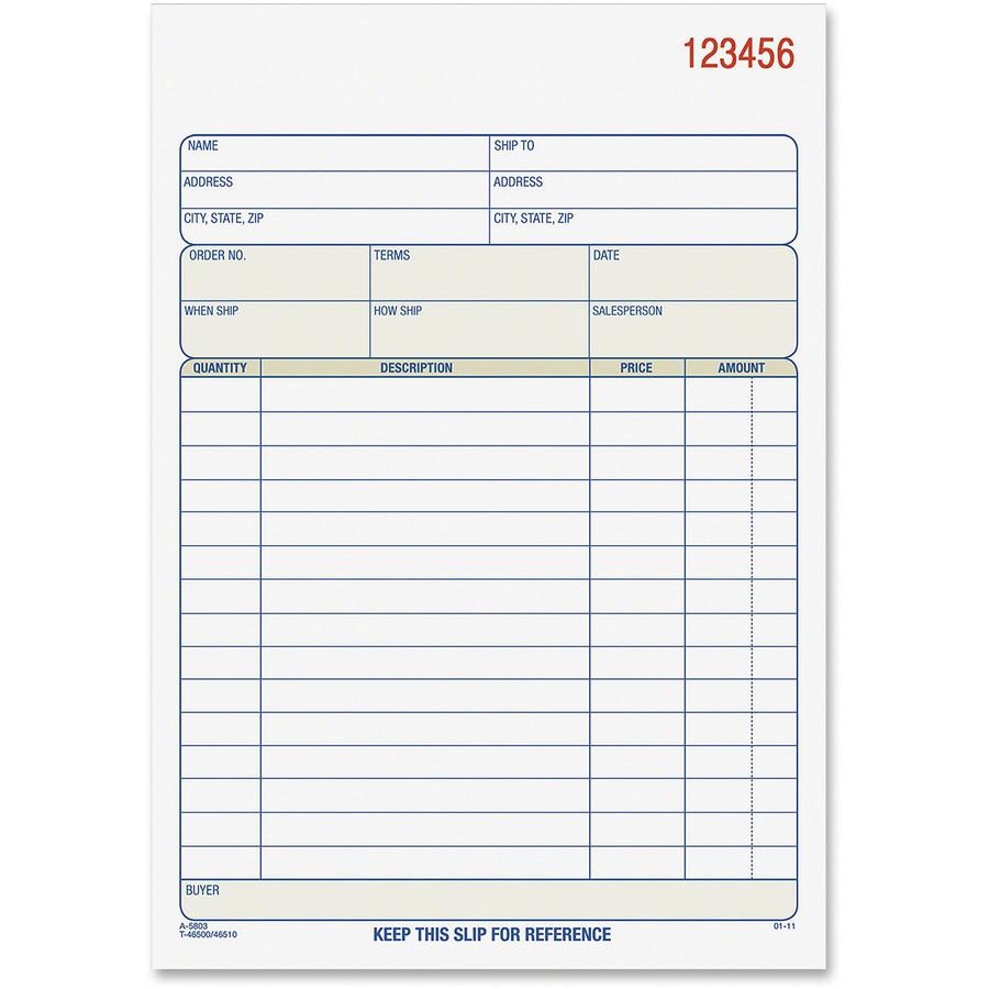 TOPS 2-part Carbonless Sales Order Book - 50 Sheet(s) - 15 lb - 2 PartCarbonless Copy - 5.56" x 7.94" Form Size - White, Canary - Blue Print Color - 1 Each. Picture 4