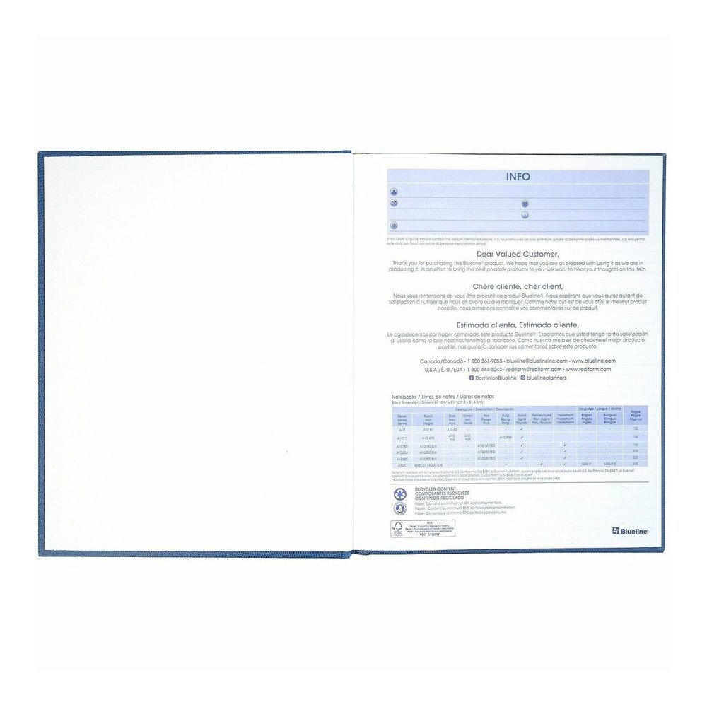 Rediform Large Executive Hardbound Notebook - Letter - 150 Sheets - Sewn - Ruled Margin - 18 lb Basis Weight - Letter - 8 1/2" x 11" Sheet Size - White Paper - Blue Textured Cover - Hard Cover - Yes -. Picture 9
