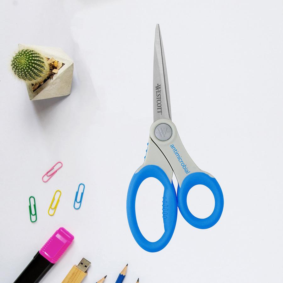 Westcott 8" Antimicrobial Scissors - 8" Overall Length - Straight-left/right - Stainless Steel - Pointed Tip - Blue - 1 Each. Picture 4