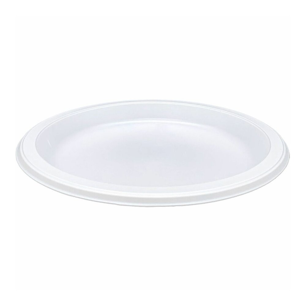 Genuine Joe 9" Reusable Plastic Plates - Serving - Disposable - 9" Diameter - White - Plastic Body - 125 / Pack. Picture 3