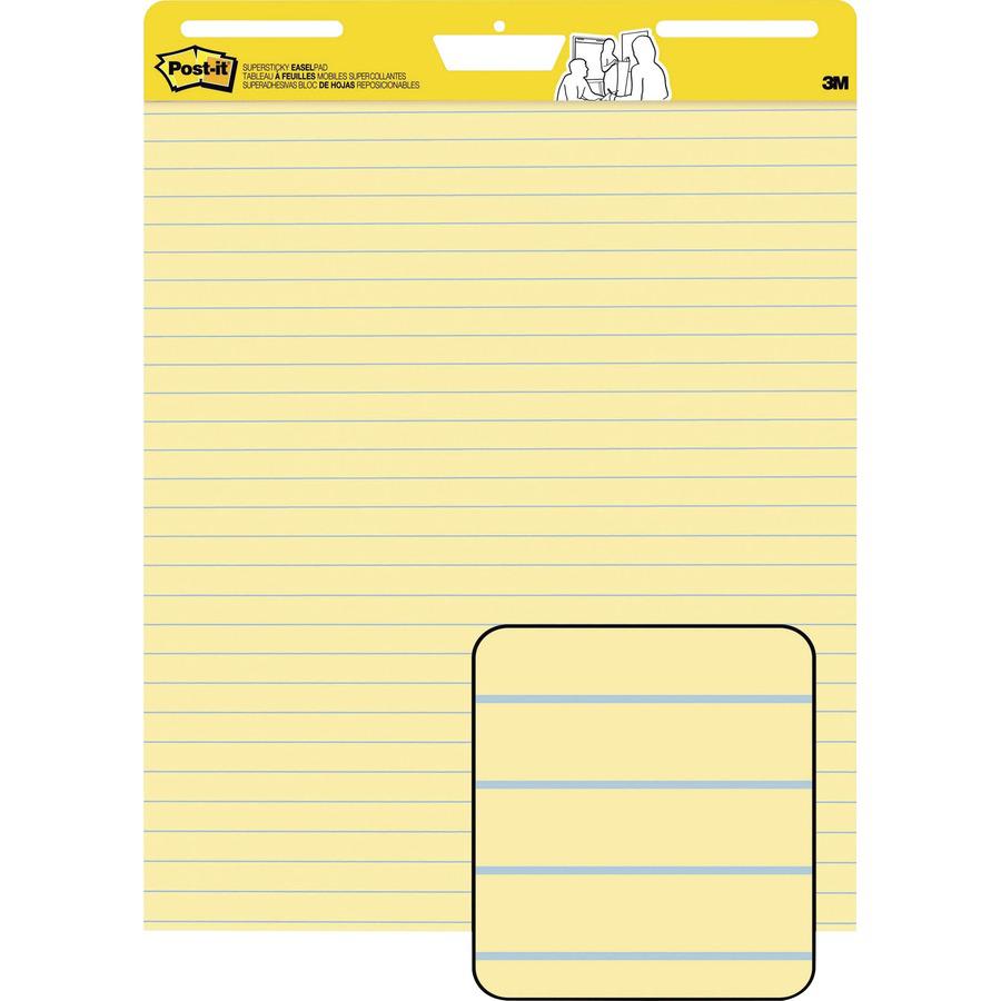 Post-it&reg; Super Sticky Easel Pad - 30 Sheets - Stapled - Feint Blue Margin - 18.50 lb Basis Weight - 25" x 30" - Canary Yellow Paper - Self-adhesive, Bleed-free, Perforated, Repositionable, Resist . Picture 5