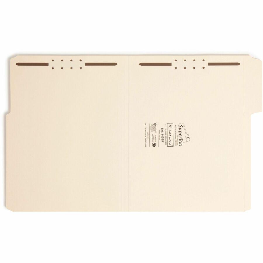 Smead SuperTab 1/3 Tab Cut Letter Recycled Fastener Folder - 8 1/2" x 11" - 3/4" Expansion - 2 x 2K Fastener(s) - 2" Fastener Capacity - Top Tab Location - Assorted Position Tab Position - Manila - Ma. Picture 10