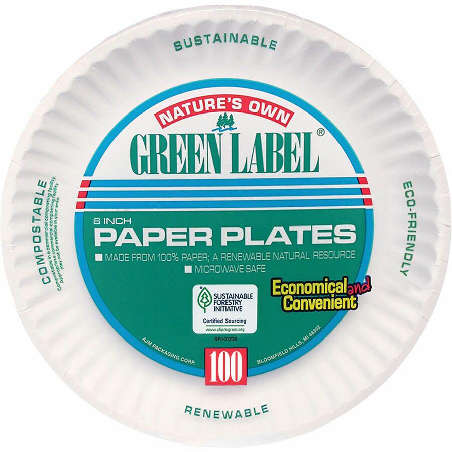 Green Label 6" Green Label Economy Paper Plates - Microwave Safe - 6" Diameter - White - Paper Body - 100/Bag - 10 / Carton. Picture 8