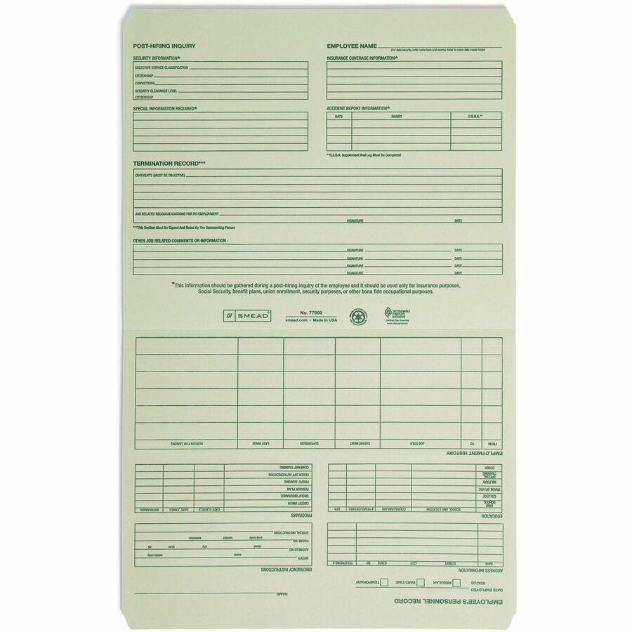 Smead Straight Tab Cut Letter Recycled Top Tab File Folder - 8 1/2" x 11" - Moss - 10% Recycled - 20 / Pack. Picture 8