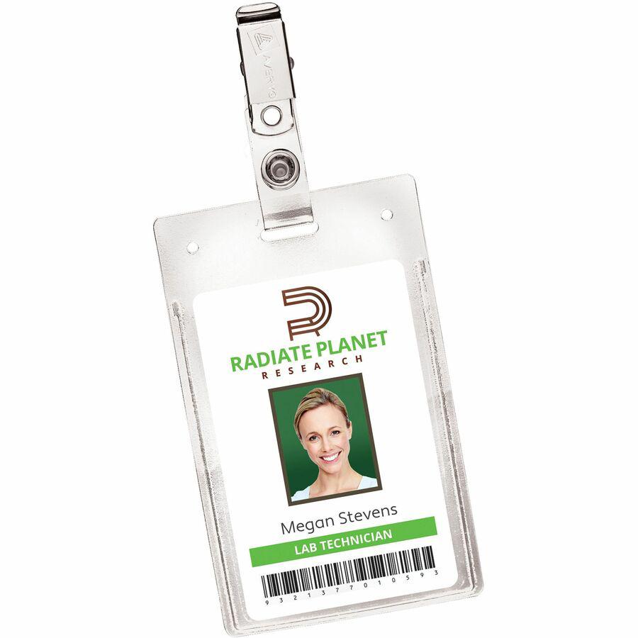 Avery&reg; Heavy-Duty Secure Top Clip-Style Badge Holders - Support 2.25" x 3.50" Media - Portrait - 2.3" x 3.3" - Plastic - 50 / Box - Clear. Picture 7