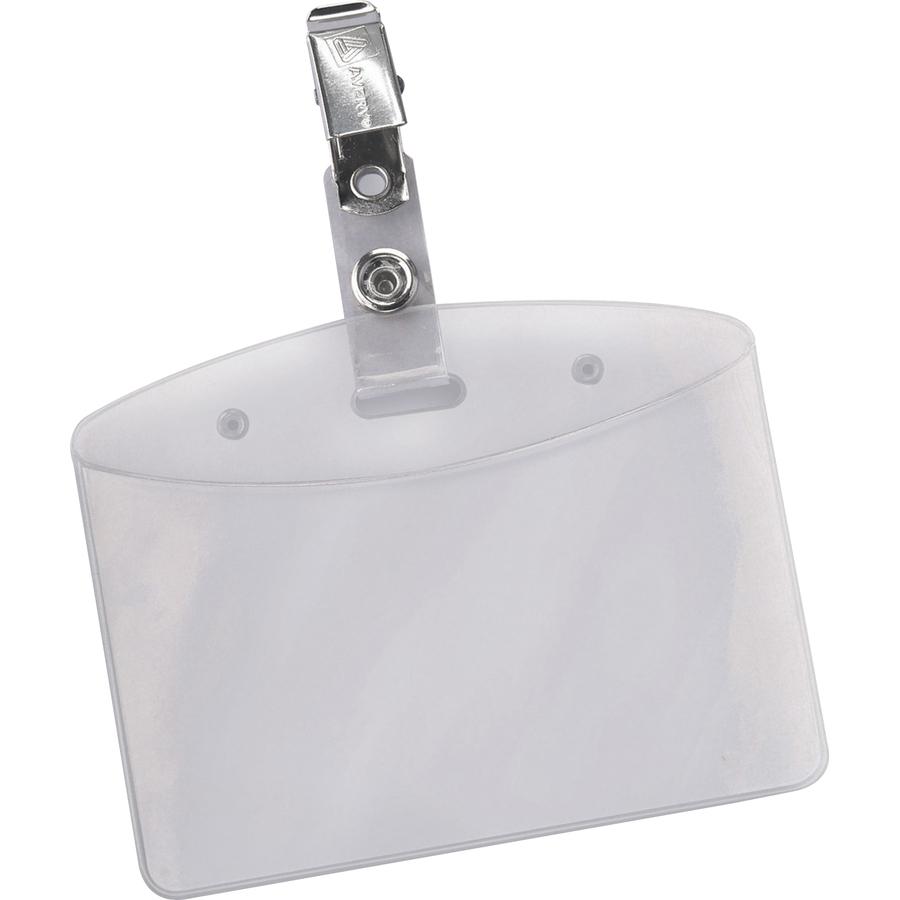 Avery&reg; Heavy-Duty Clip Style Badge Holders - Support 3.50" x 2.25" Media - Horizontal - 3.5" x 2.3" - Plastic - 50 / Box - Clear. Picture 3