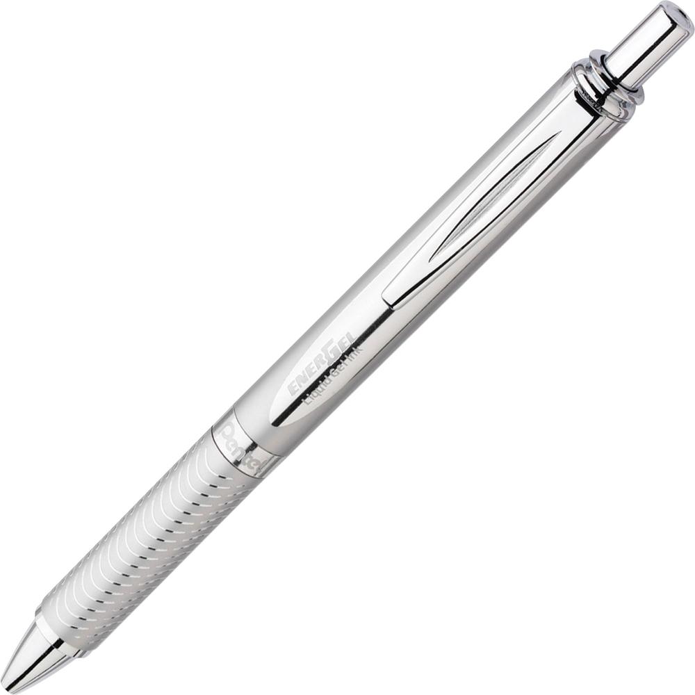 EnerGel EnerGel Alloy Retractable Gel Pens - Refillable - Retractable - Black Ink - Gel-based - Metallic Silver Metal Barrel - Stainless Steel Tip - 1 Pack. Picture 3