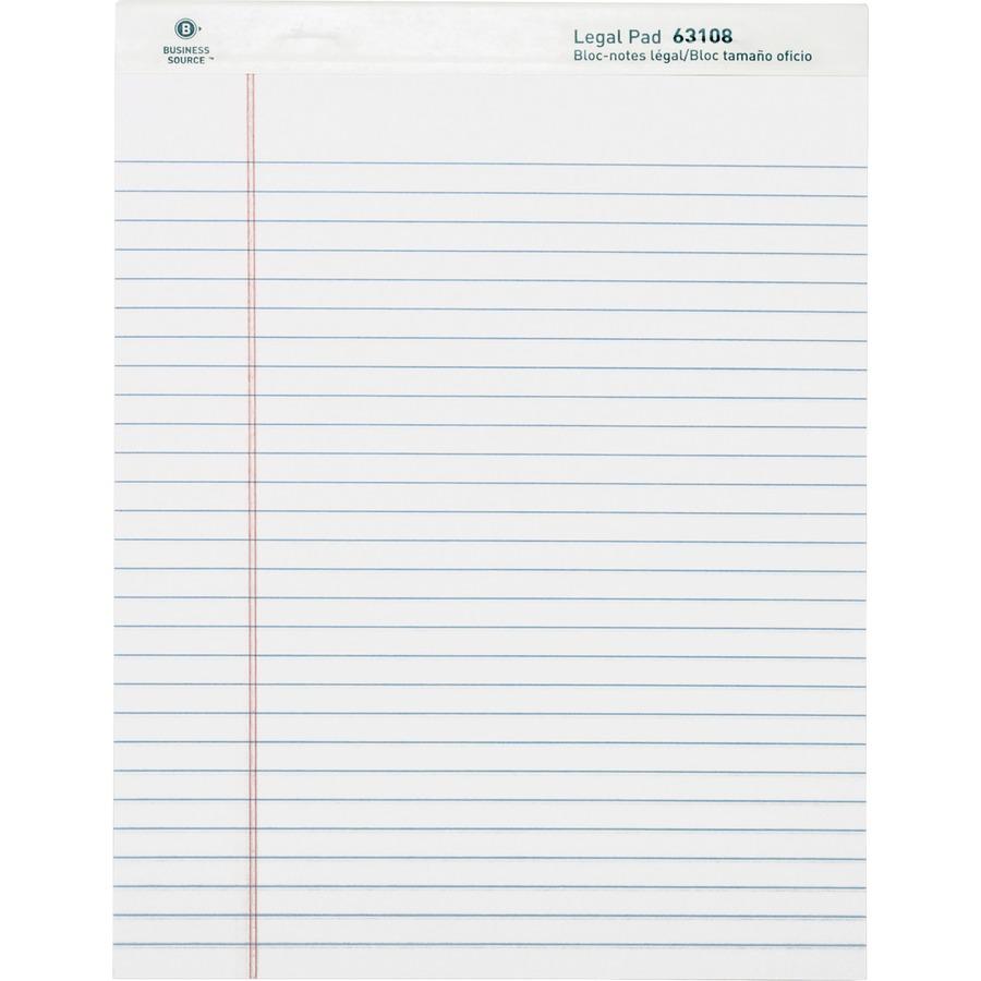 Business Source Micro-Perforated Legal Ruled Pads - 50 Sheets - 0.34" Ruled - 16 lb Basis Weight - 8 1/2" x 11 3/4" Sheet Size - White Paper - Micro Perforated, Easy Tear, Sturdy Back - No - 1 Dozen. Picture 7