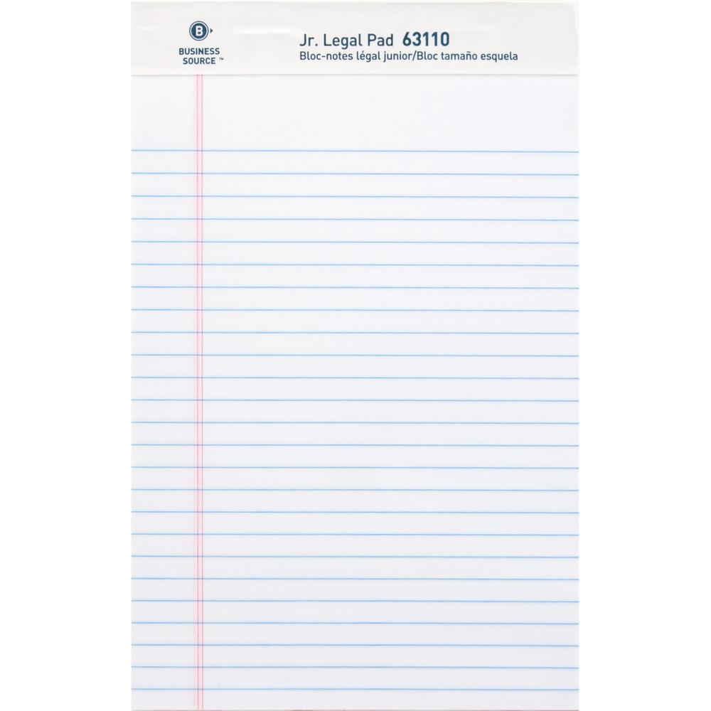 Business Source Writing Pads - 50 Sheets - 0.28" Ruled - 16 lb Basis Weight - Jr.Legal - 8" x 5" Sheet Size - White Paper - Micro Perforated, Easy Tear, Sturdy Back - 1 Dozen. Picture 6