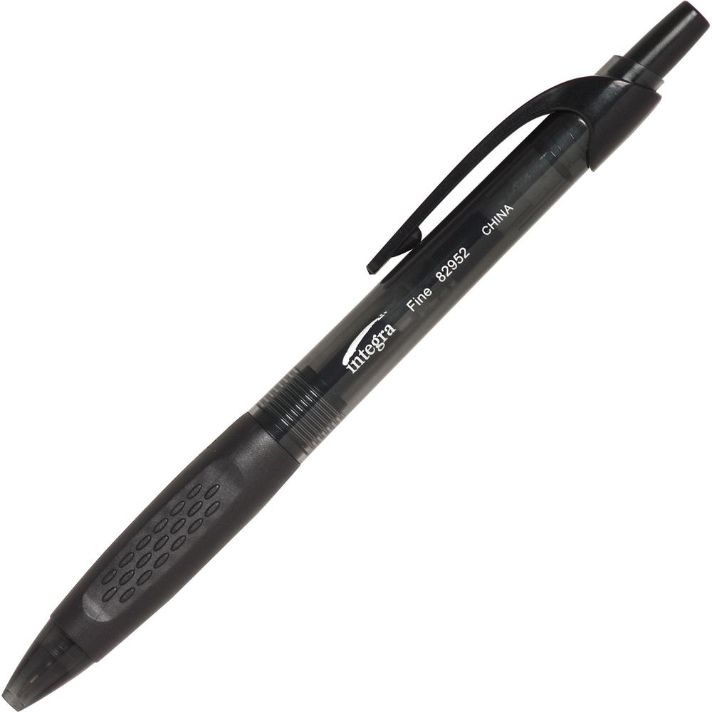 Integra 82952 Retractable Ballpoint Pens - Retractable - Black Ink - Black, Transparent Barrel - 1 Dozen. Picture 2