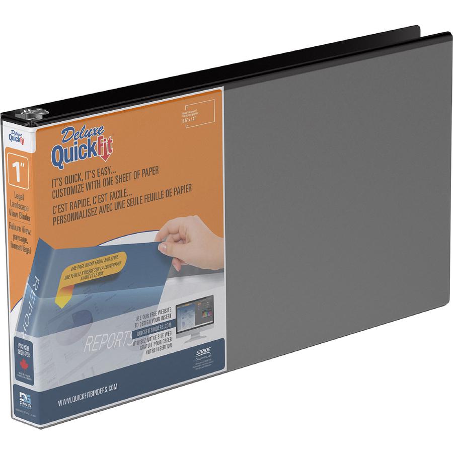 QuickFit Landscape Round Ring View Binder for Spreadsheets - 1" Binder Capacity - Legal - 8 1/2" x 14" Sheet Size - Round Ring Fastener(s) - 2 Internal Pocket(s) - Black - Recycled - Heavy Duty, Locki. Picture 4