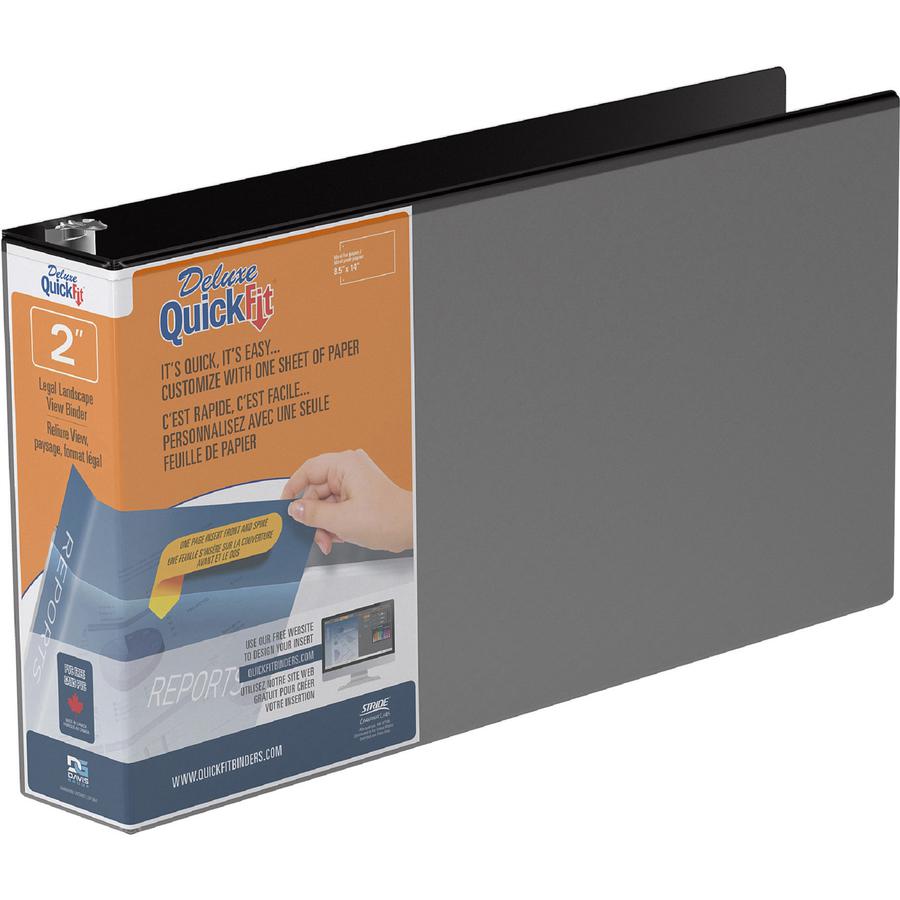 QuickFit Landscape Round Ring View Binder for Spreadsheets - 2" Binder Capacity - Legal - 8 1/2" x 14" Sheet Size - Round Ring Fastener(s) - 2 Internal Pocket(s) - Black - Recycled - Heavy Duty - 1 Ea. Picture 5