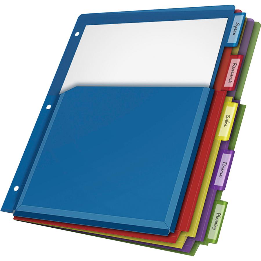 Cardinal Expanding Pocket Poly Divider - 5 x Divider(s) - 5 Tab(s)/Set - 9.8" Divider Width x 11.50" Divider Length - Letter - 8.50" Width x 11" Length - 3 Hole Punched - Translucent Poly Divider - Mu. Picture 2