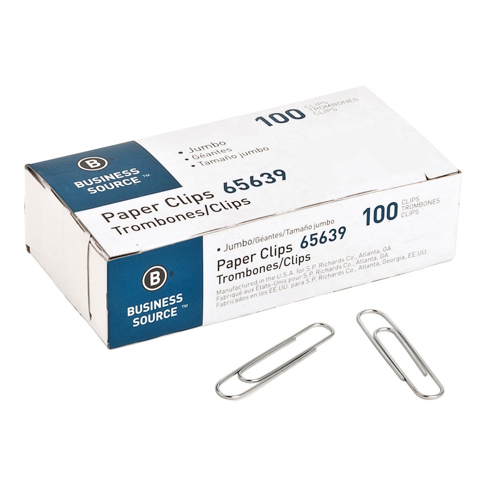 Business Source Paper Clips - Jumbo - Silver - Steel - 100/Box - 10 / Pack. Picture 6