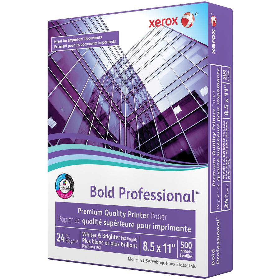 Xerox Bold Professional Quality Paper - White - Letter - 8 1/2" x 11" - 24 lb Basis Weight - Chlorine-free, Acid-free, ColorLok Technology, Jam-free - White - 500 / Ream. Picture 3