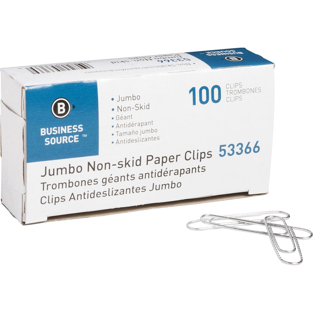 Business Source Jumbo Nonskid Paper Clips - Jumbo - Silver - Steel - 100/Box - 10 / Pack. Picture 2