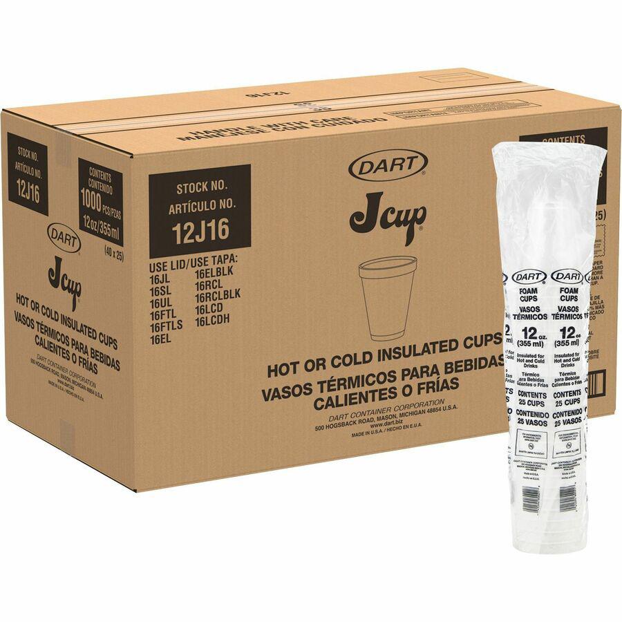 Dart 12 oz Squat Insulated Foam Cups - 40 / Pack - Round - 25 / Carton - White - Foam - Beverage, Tea, Coffee, Soft Drink, Juice, Hot Cider, Hot Chocolate, Cappuccino, Cold Drink, Hot Drink. Picture 8