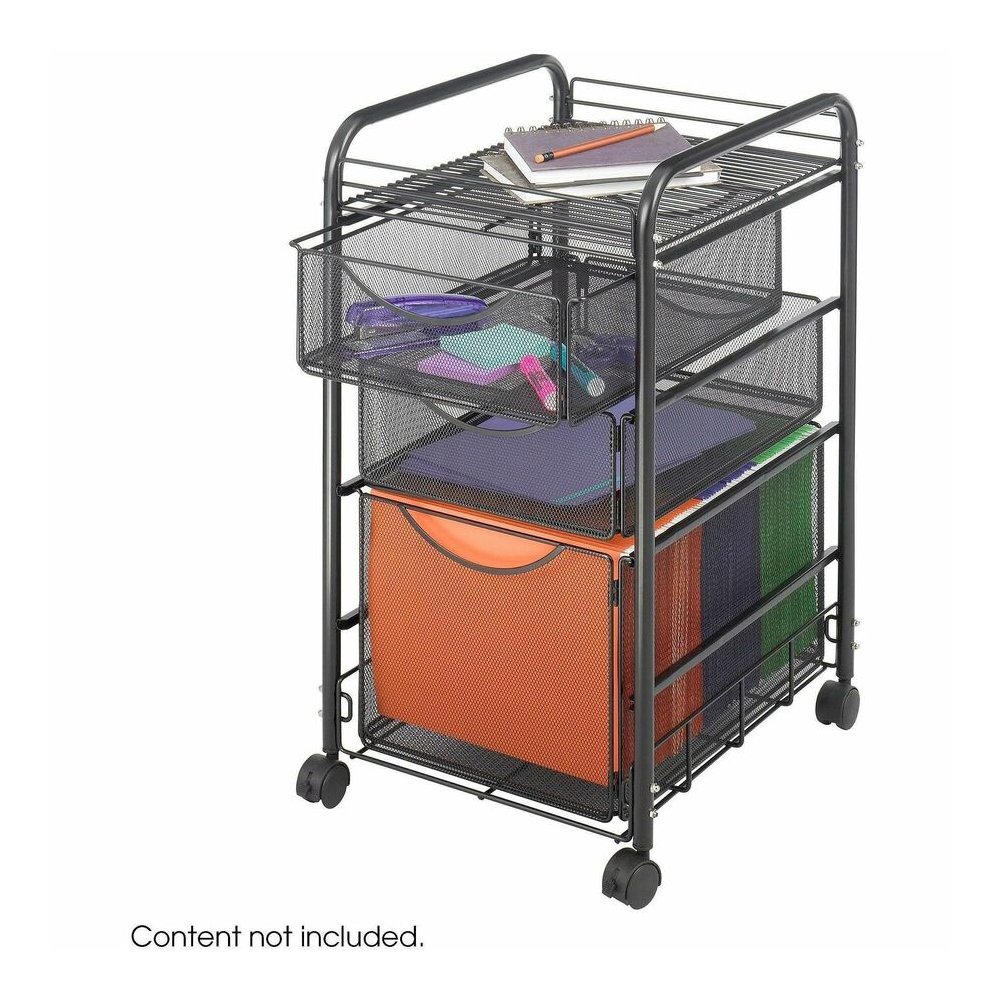 Safco Onyx Mesh File Cart - 2 Shelf - 3 Drawer - 4 Casters - 1.50" Caster Size - Steel - 15.75" Width x 17" Depth x 27" Height - Steel Frame - Black - 1 Each. Picture 5