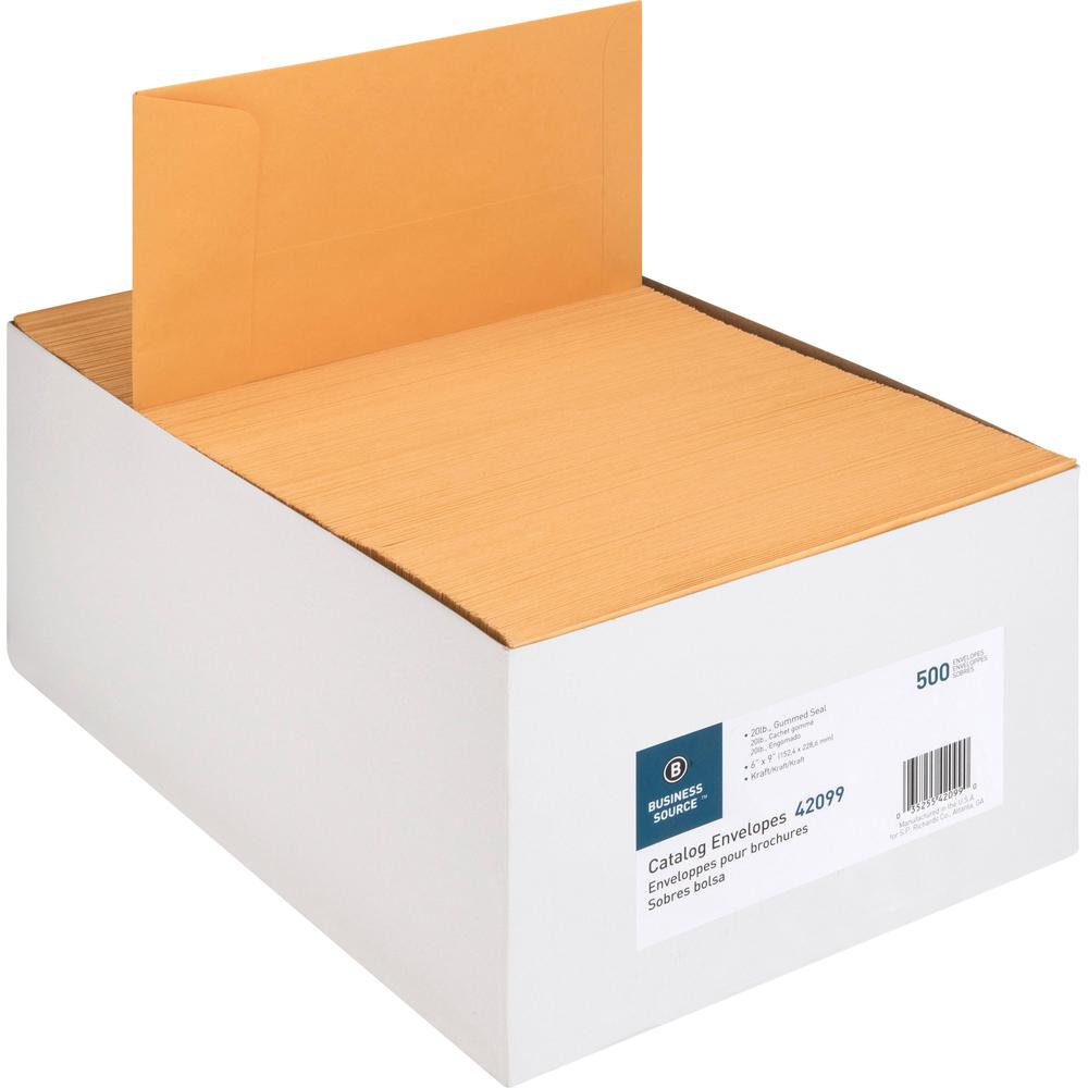 Business Source Durable Kraft Catalog Envelopes - Catalog - 6" Width x 9" Length - 24 lb - Gummed - Kraft - Kraft - 500 / Box. Picture 11