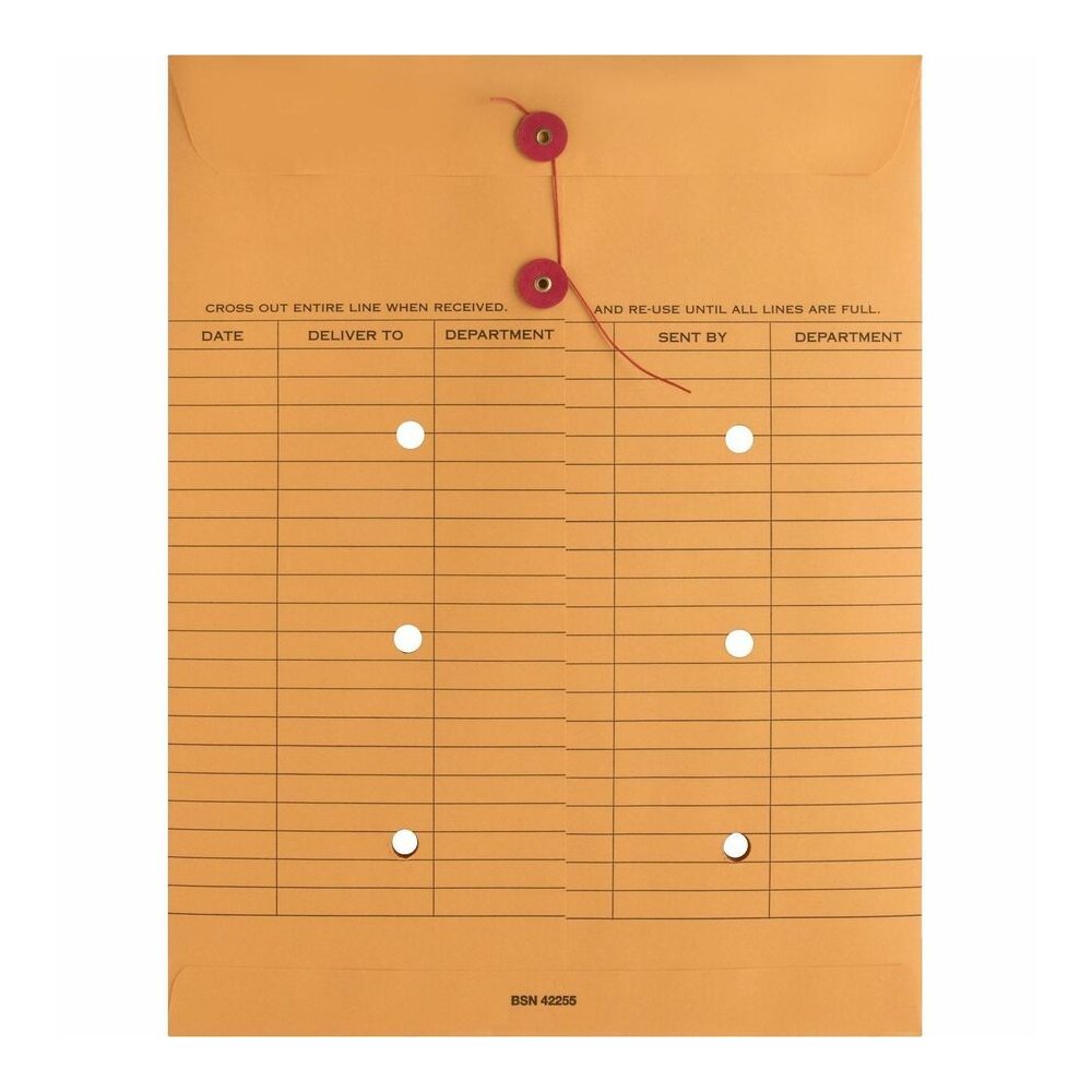 Business Source 2-sided Inter-Department Envelopes - Inter-department - 10" Width x 13" Length - 28 lb - String/Button - Kraft - Kraft - 100 / Box. Picture 6