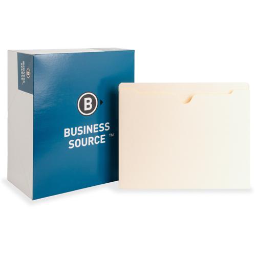 Business Source Straight Tab Cut Letter Recycled File Pocket - 8 1/2" x 11" - 1" Expansion - 11 pt. - Manila - Reinforced Tab, Heavyweight Cover - 10% Recycled - 50 / Box. Picture 3
