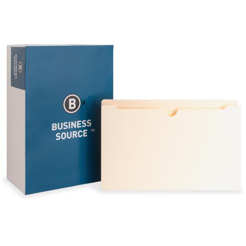 Business Source Straight Tab Cut Legal Recycled File Pocket - 8 1/2" x 14" - 1 1/2" Expansion - 11 pt. - Manila - Slip Resistant, Reinforced Tab, Heavyweight Cover - 10% Recycled - 50 / Box. Picture 2