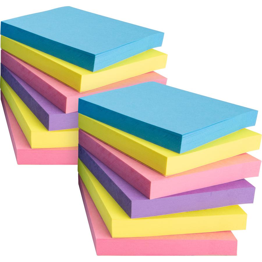 Business Source 3x3 Extreme Colors Adhesive Notes - 100 - 3" Flag/Note Width x 3" Flag/Note Length - Square - Assorted - Repositionable, Solvent-free Adhesive - 12 / Pack. Picture 3