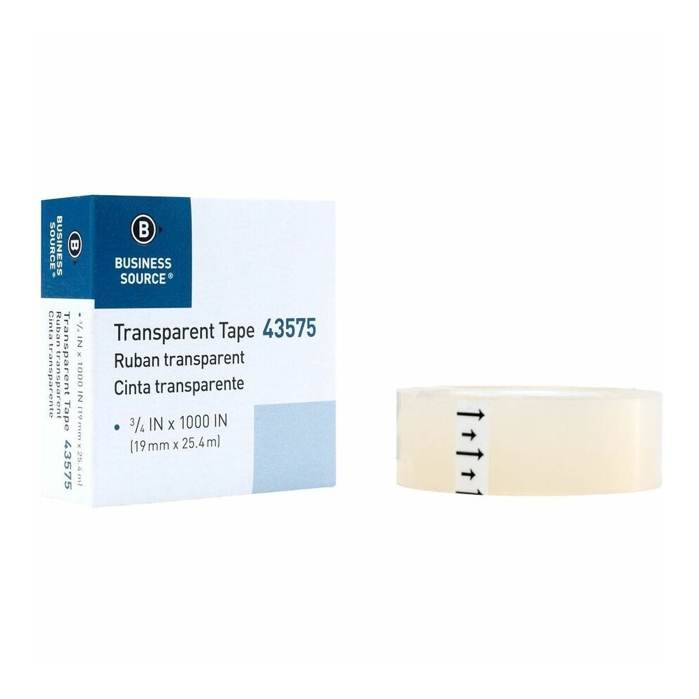 Business Source All-purpose Transparent Glossy Tape - 27.78 yd Length x 0.75" Width - 1" Core - Clear - For Sealing, Mending, Protecting - 12 / Pack. Picture 9