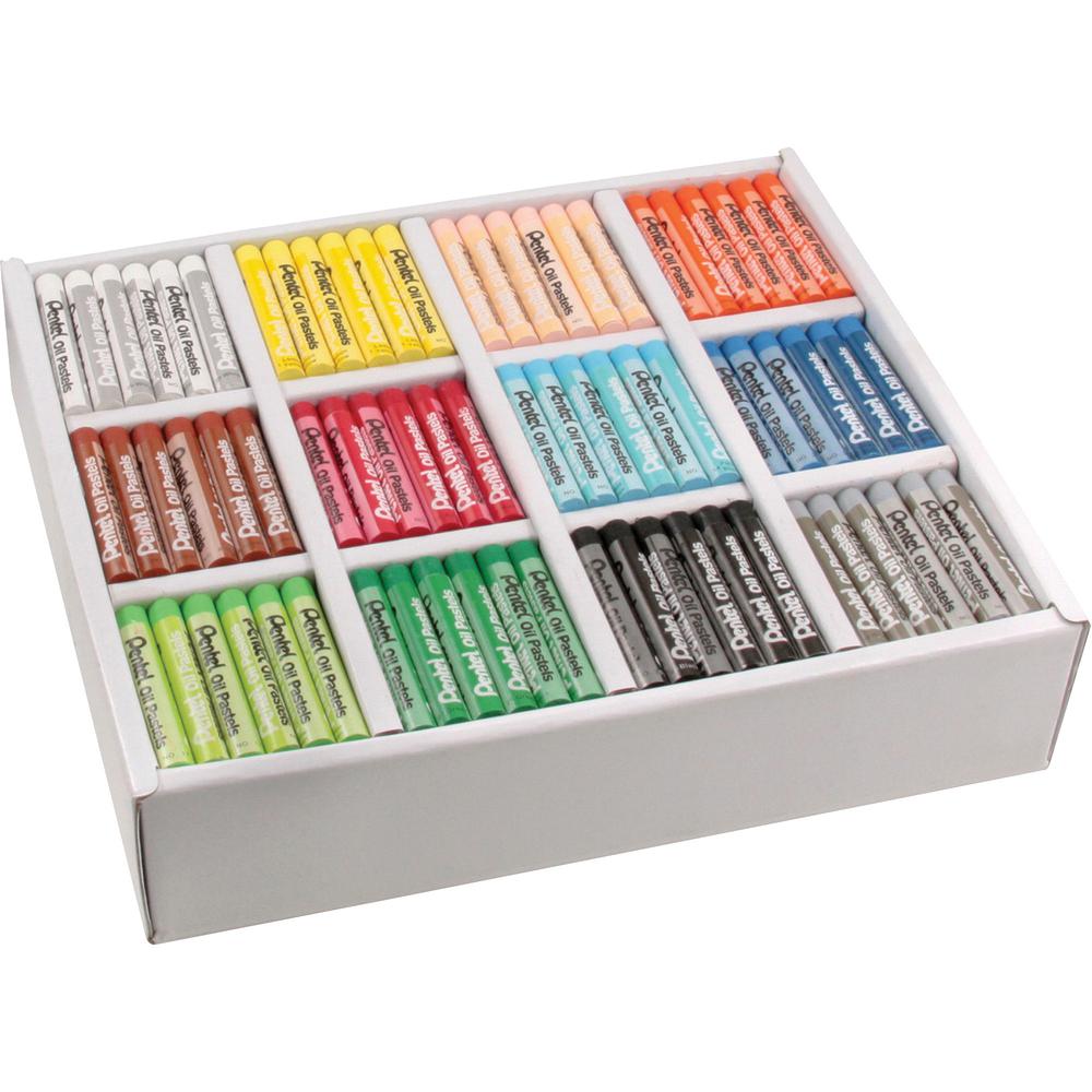 Pentel Arts Pentel Arts Oil Pastels - 2.4" Length - 0.4" Diameter - Black, Brown, Cobalt Blue, Gray, Green, Orange, White, Red, Pale Blue, Pale Orange, Lime Yellow, ... - 432 / Box. Picture 3