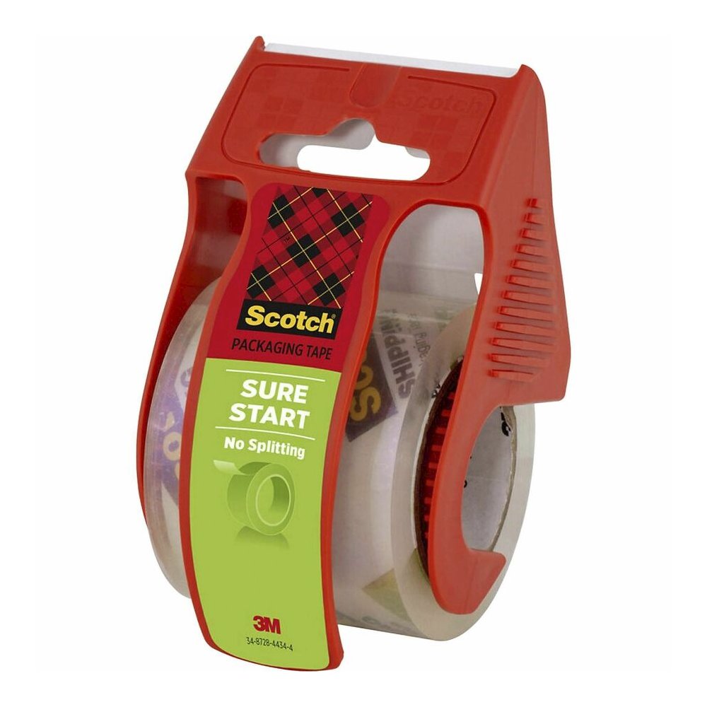 Scotch Sure Start Packaging Tape - 22.20 yd Length x 1.88" Width x 2.6 mil Thickness - 1 1/2" Core - Clear - Synthetic Rubber Backing - Dispenser Included - Handheld Dispenser - Tear Resistant, Sliver. Picture 3