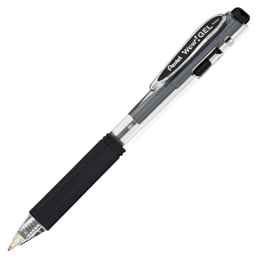 Pentel Wow! Gel Pens - Retractable - Black Ink - Gel-based - Clear Barrel - 1 Dozen. Picture 2