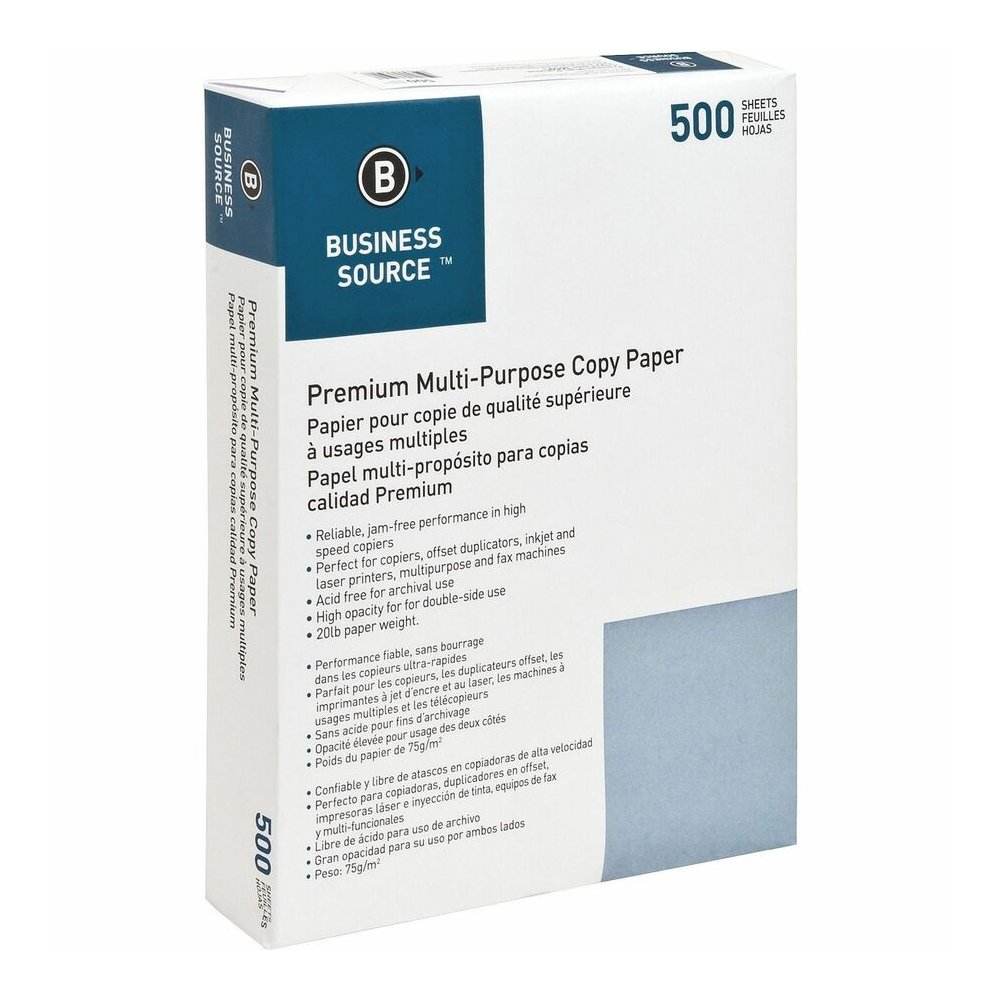 Business Source Premium Multipurpose Copy Paper - White - 92 Brightness - Letter - 8 1/2" x 11" - 20 lb Basis Weight - Acid-free - White - 2500 Sheets - 500 Sheets per Ream - 5 / Carton. Picture 9