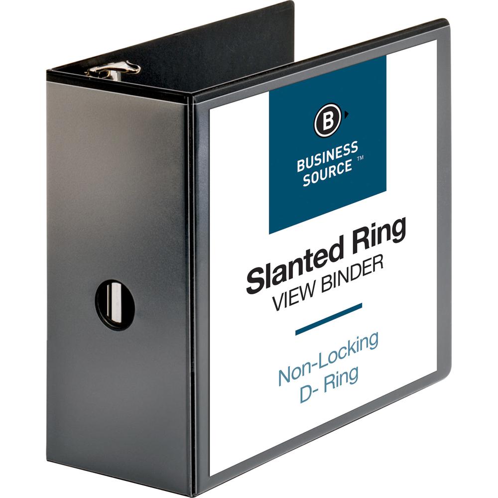 Business Source Basic D-Ring View Binders - 5" Binder Capacity - Letter - 8 1/2" x 11" Sheet Size - Fastener: D-Ring - Polypropylene - Black - No - Clear Overlay - 1 Each. Picture 5