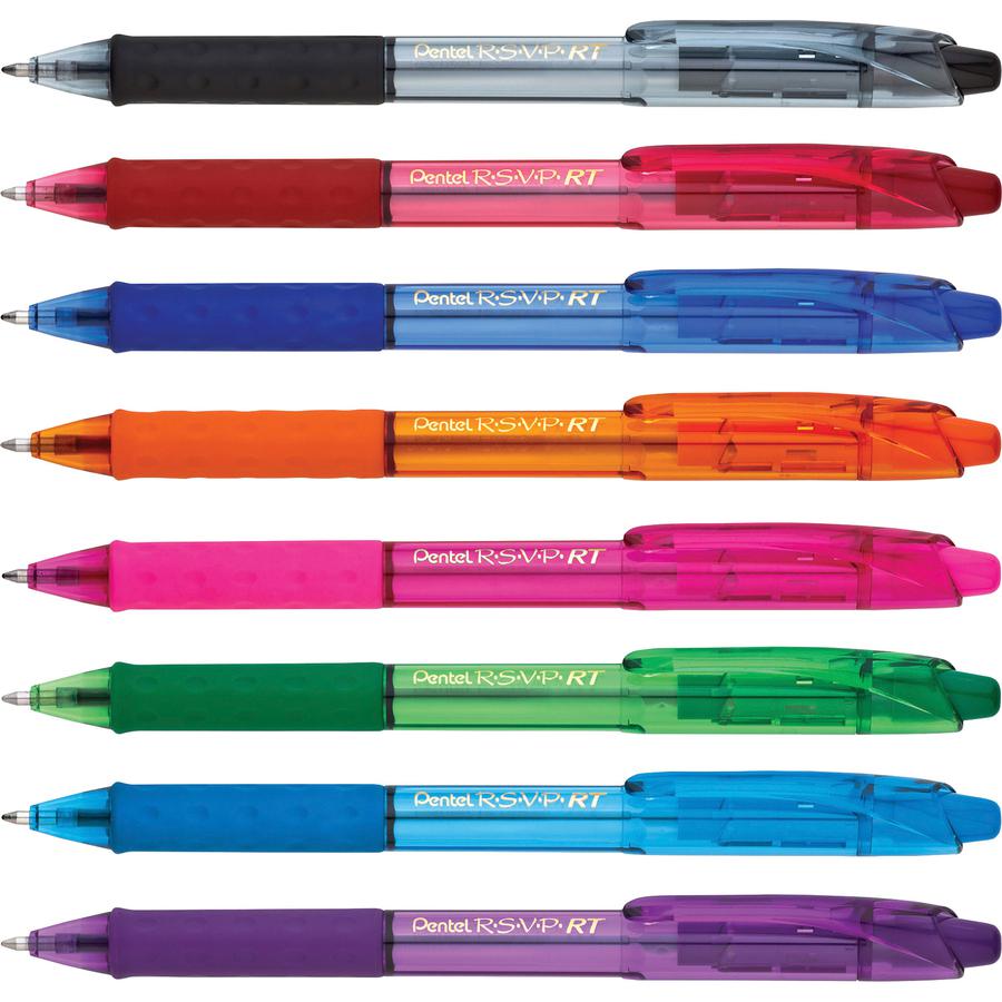 Pentel Recycled Retractable R.S.V.P. Colors Pens - Medium Pen Point - 1 mm Pen Point Size - Refillable - Retractable - Assorted - Assorted Barrel - Metal, Stainless Steel Tip - 8 / Pack. Picture 3
