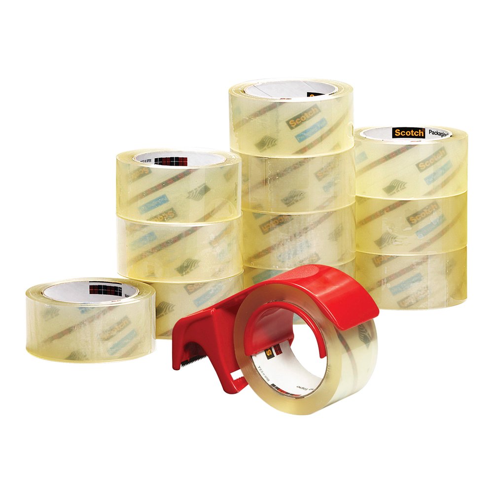Scotch Premium Packaging Tape with Dispenser - 54.60 yd Length x 1.88" Width x 3.1 mil Thickness - 3" Core - Clear - Synthetic Rubber Resin - Dispenser Included - For Sealing, Splicing, Packing - 12 /. Picture 3