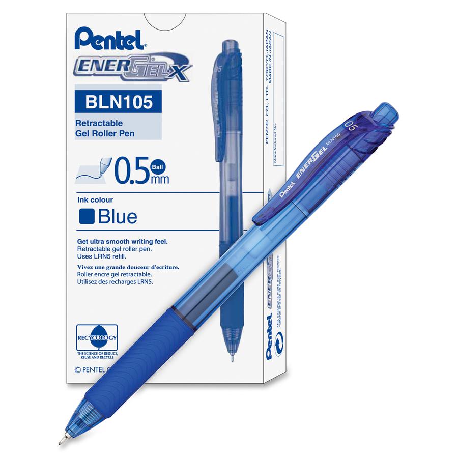 EnerGel EnerGel-X Retractable Gel Pens - Fine Pen Point - 0.5 mm Pen Point Size - Needle Pen Point Style - Refillable - Retractable - Blue Gel-based Ink - Blue Barrel - 12 / Box. Picture 7