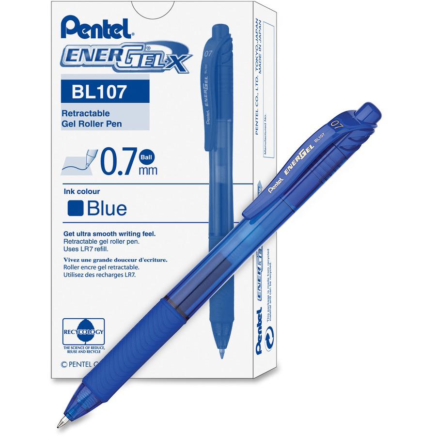 EnerGel EnerGel-X Retractable Gel Pens - Medium Pen Point - 0.7 mm Pen Point Size - Refillable - Retractable - Blue Gel-based Ink - Blue Barrel - Metal Tip - 12 / Box. Picture 4