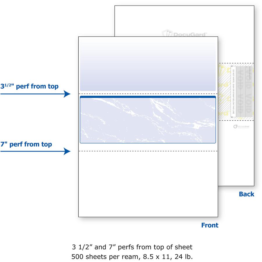 DocuGard Security Blue Marble Business Checks with 11 Features to Prevent Fraud - Letter - 8 1/2" x 11" - 24 lb Basis Weight - Smooth - 500 / Ream - Watermarked, Pantograph, Coin-reactive Ink, Microte. Picture 6