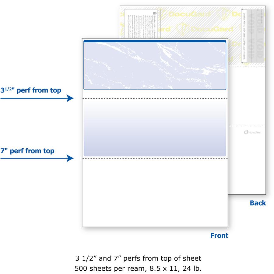 DocuGard Security Business Checks - Letter - 8 1/2" x 11" - 24 lb Basis Weight - Smooth - 500 / Ream - Erasure Protection, Watermarked - Marble Blue. Picture 4