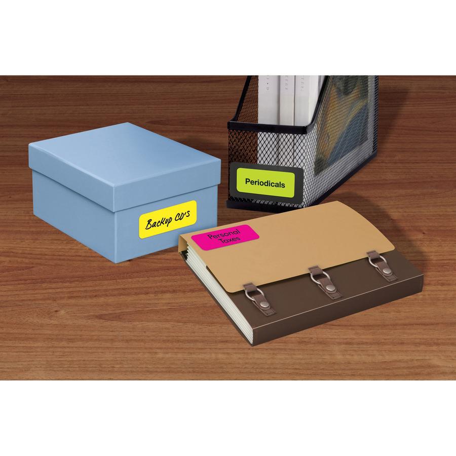 Avery&reg; Multipurpose Label - 1" Width x 2 5/8" Length - Removable Adhesive - Rectangle - Laser, Inkjet - Neon Green, Neon Magenta, Neon Yellow - Paper - 30 / Sheet - 12 Total Sheets - 360 Total Lab. Picture 2