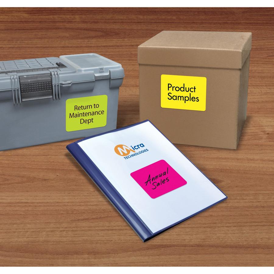 Avery&reg; ID Labels - 3 1/2" Width x 4" Length - Removable Adhesive - Rectangle - Laser, Inkjet - Neon Green, Neon Magenta, Neon Yellow - Paper - 6 / Sheet - 12 Total Sheets - 120 Total Label(s) - 72. Picture 2