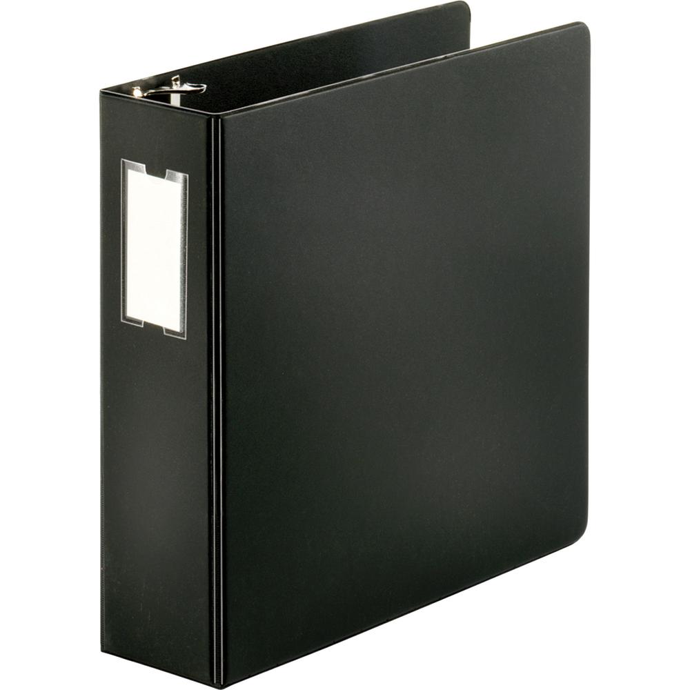 Business Source Slanted D-ring Binders - 3" Binder Capacity - 3 Ring - Fastener: D-Ring - Pocket: 2, Internal - Chipboard, Polypropylene - Black - No - Refillable, Non-stick, Spine Label, Gap-free Rin. Picture 4