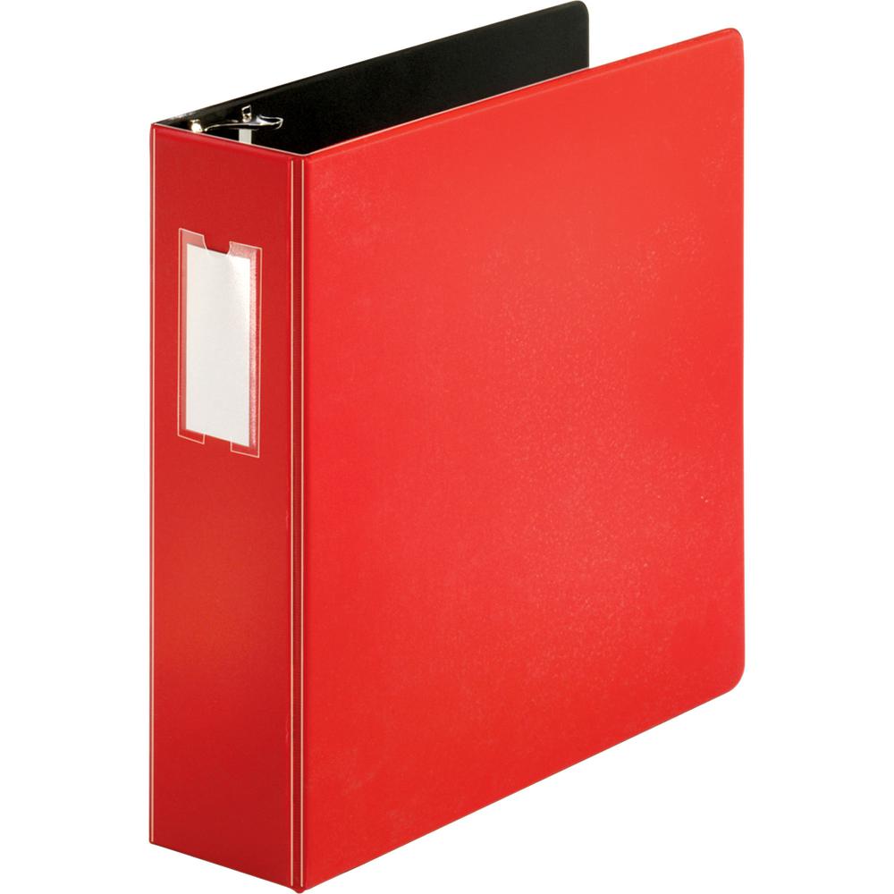 Business Source Slanted D-ring Binders - 3" Binder Capacity - 3 Ring - Fastener: D-Ring - Pocket: 2, Internal - Chipboard, Polypropylene - Red - No - PVC-free, Non-stick, Spine Label, Gap-free Ring, N. Picture 4