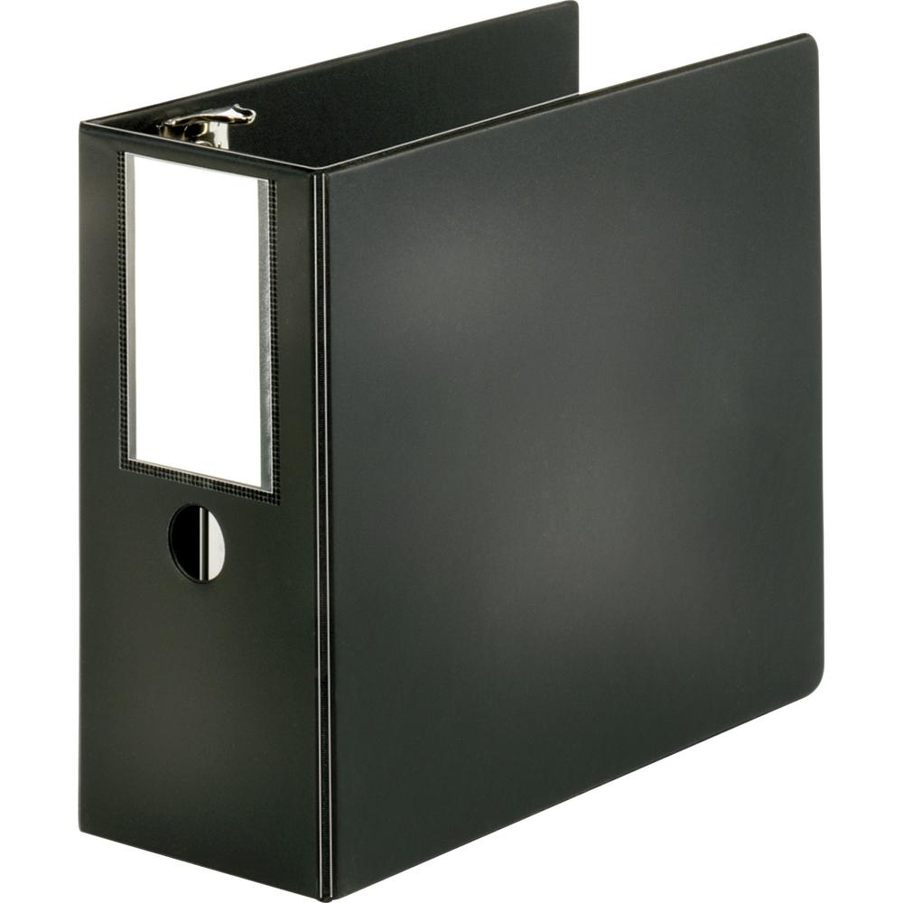 Business Source Slanted D-ring Binders - 5" Binder Capacity - Letter - 8 1/2" x 11" Sheet Size - 3 Ring - Fastener: D-Ring - Pocket: 2, Internal - Chipboard, Polypropylene - Black - No - PVC-free, Non. Picture 4