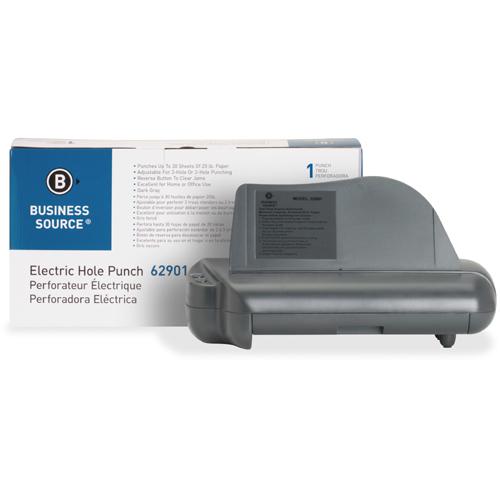Business Source Electric Adjustable 3-hole Punch - 3 Punch Head(s) - 30 Sheet of 20lb Paper - 1/4" Punch Size - 17.8" Width x 5.3" Depth x 8.3" Height - Gray. Picture 4