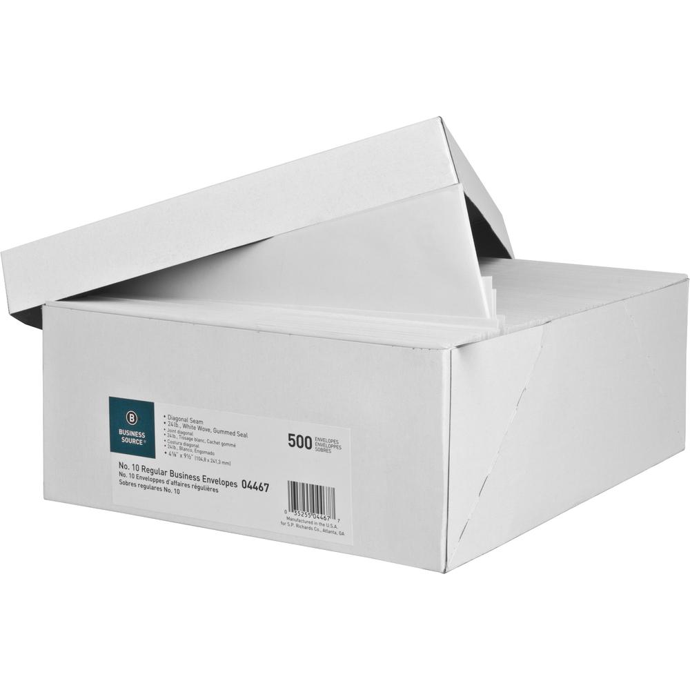 Business Source No. 10 White Wove V-Flap Business Envelopes - Business - #10 - 9 1/2" Width x 4 1/8" Length - 24 lb - Gummed - White - Wove - 500 / Box. Picture 3