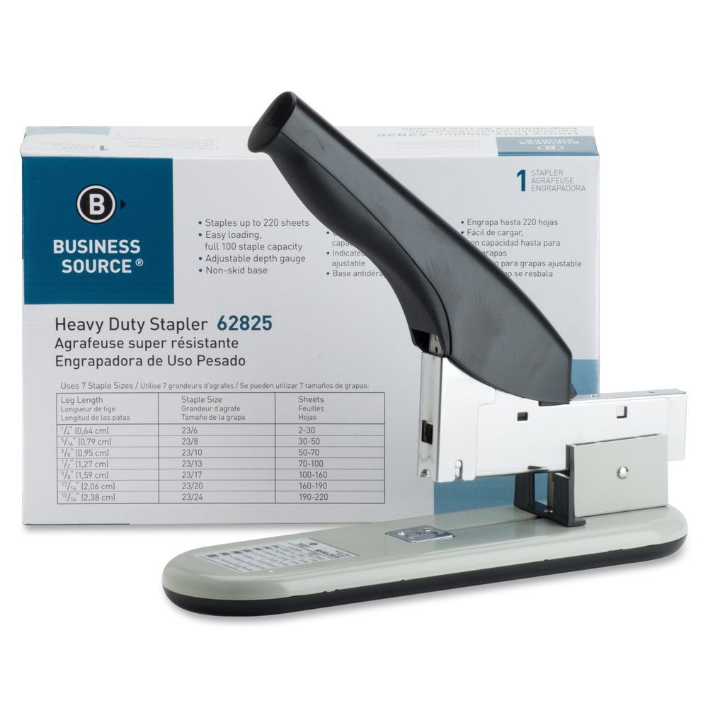 Business Source Heavy-duty Stapler - Staples Upto 220 Sheet - Staple Size: 0.25" , 0.31" , 0.37" , 0.50" , 0.56" , 0.63" , 0.75" , 0.81" , 0.88" , 0.94" - 2" Throat Depth - Black, Putty - Rubber, Stee. Picture 9