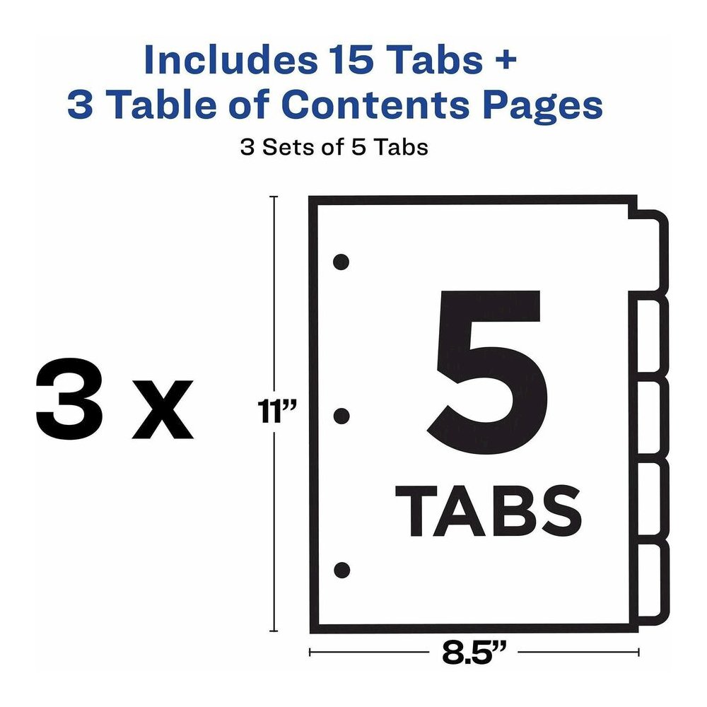 Avery Dividers, 5 Tabs, Ready Index (3 Sets of 11070) - 15 x Divider(s) - 15 Tab(s) - Digit - 1-5 - 5 Tab(s)/Set - 8.5" Divider Width x 11" Divider Length - 3 Hole Punched - White Paper Divider - Mult. Picture 5