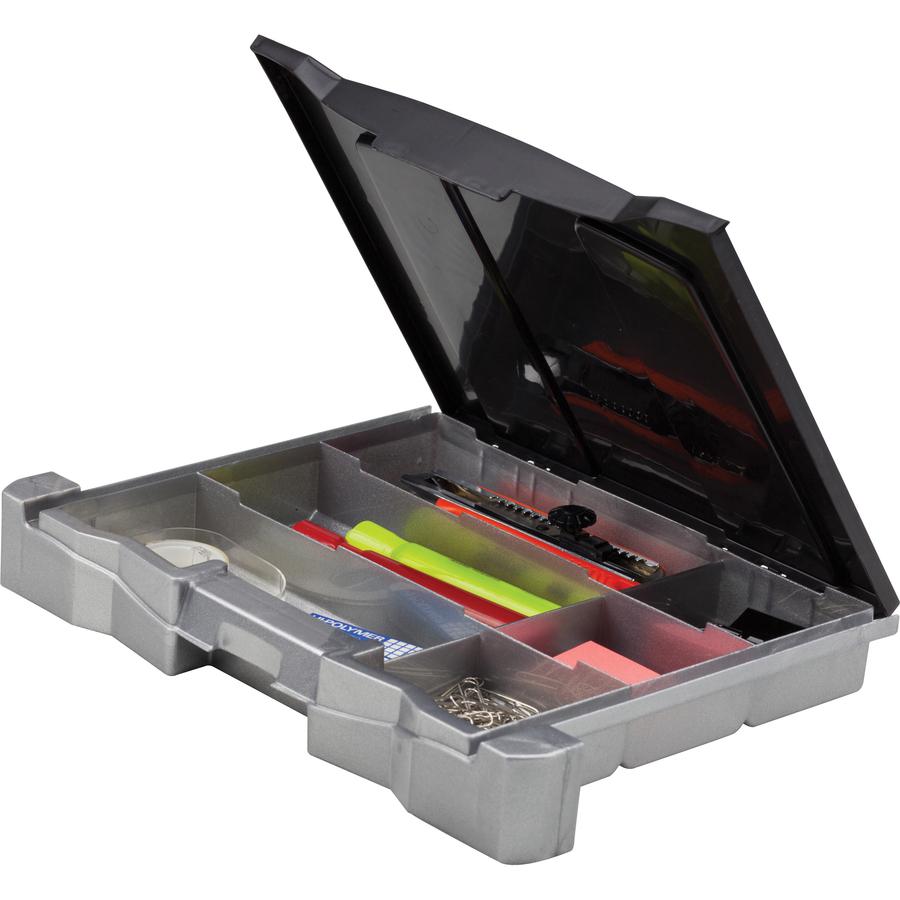 Storex Portable file Box with Drawer - External Dimensions: 11.5" Width x 14.3" Depth x 13" Height - Latch Lock Closure - Plastic - Black - For Document, Pen/Pencil, File, Letter - Recycled - 1 Carton. Picture 5